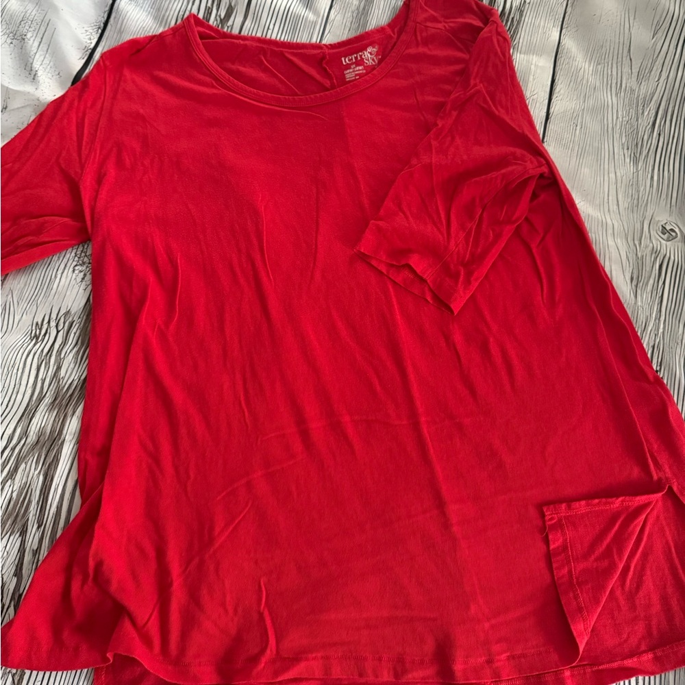 Terra & Sky Vibrant Red Blouse 1X